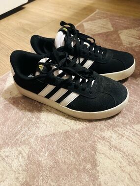 adidas Black Suede Sneakers with White Three Stripes